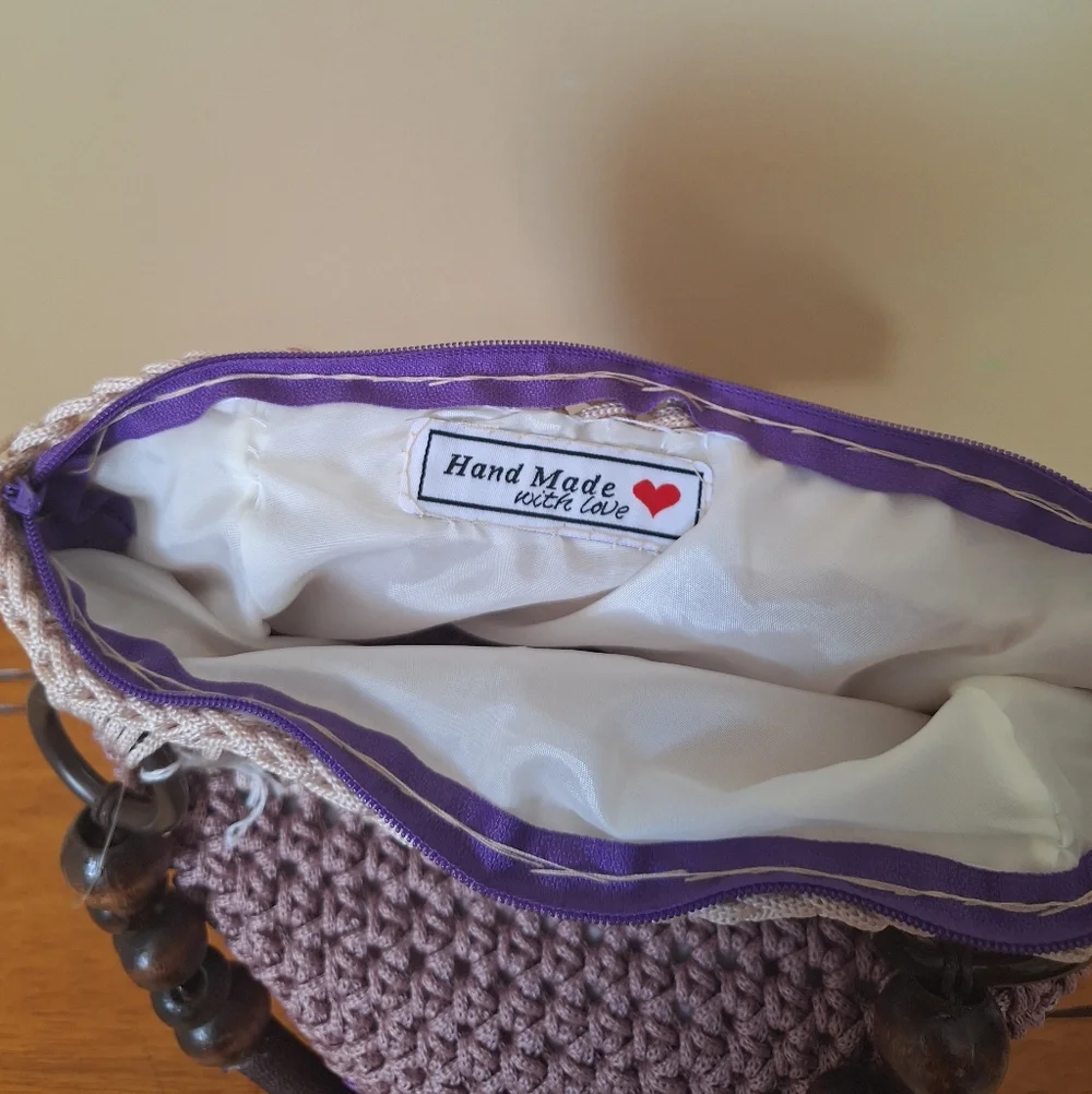 Elegant Crochet Shoulder Bag in Purple and Tan